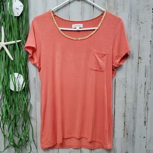 Calvin Klein Embellished Rayon Top Coral Size Medium